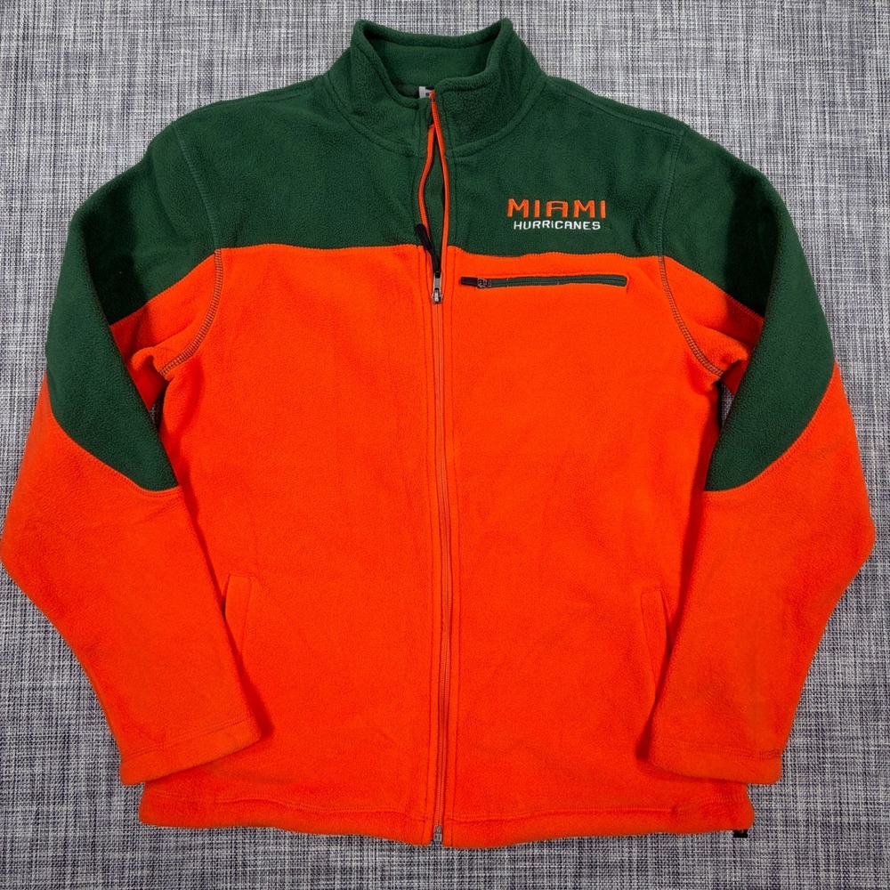 Stadium Athletics Mens Miami Hurricanes Fleece Jacket Orange Green Full Zip M